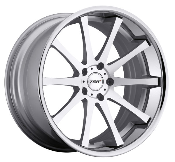 Llanta TSW JEREZ 10.5 X 19" (5X114.3) ET27 PLATA / FRENTE PULIDO CON ARO EN CROMADO